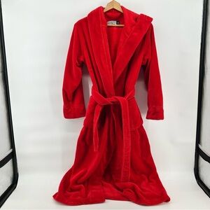 Alexander Del Rossa Medium Women Fire Engine Red Thick Plush Bath Robe Hooded